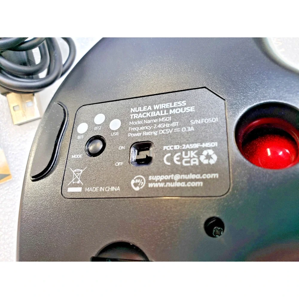 Nulea M501 Wireless Trackball Mouse Easy Thumb Control RED BALL Black Body